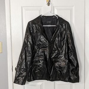 Unique Outer Edge Ultra-Shiny‎ Vegan Leather Contrast Stitching Jacket Size M